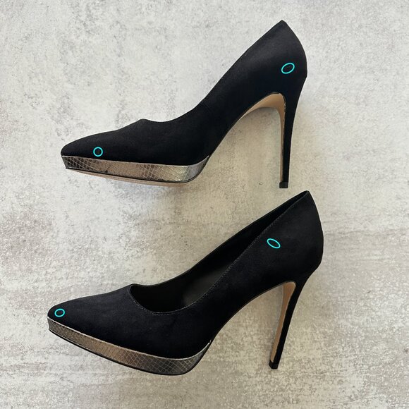 JESSICA SIMPSON Analista Platform Pump, Black Faux Suede with Silver Platform - Picture 13 of 15